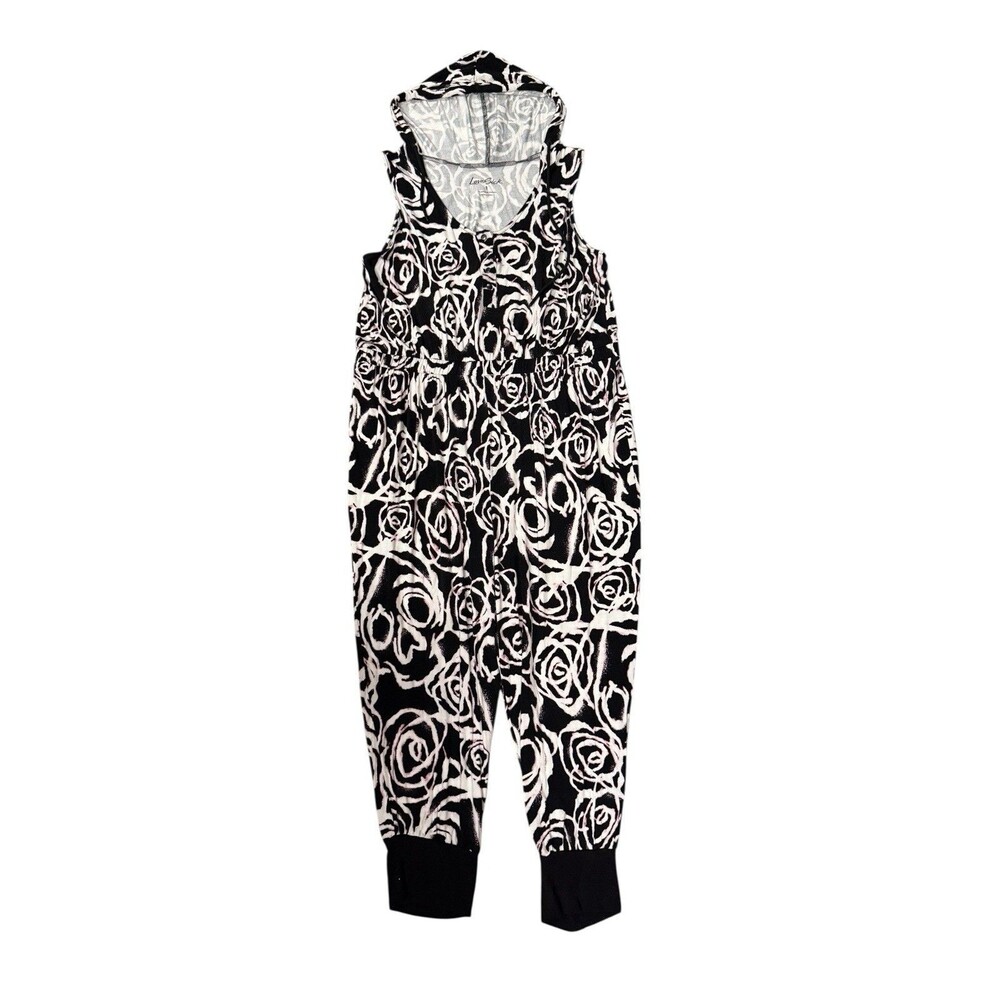 LoveSick Sleeveless Hooded Jumpsuit Super Soft Spray Paint‎ Black Sz 1X